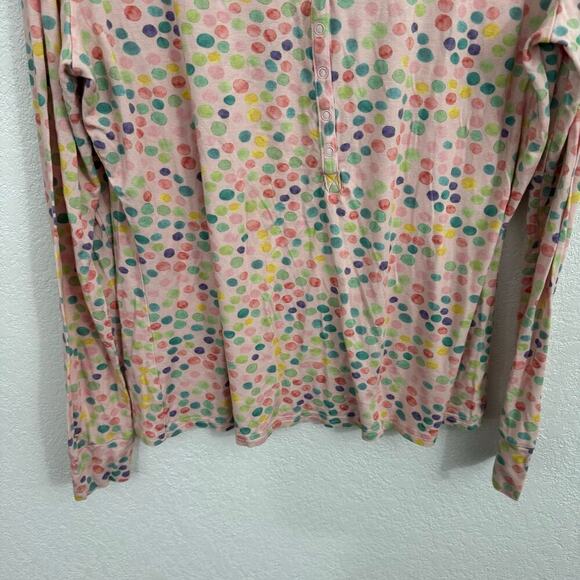 Posh Peanut Multi Polka Dot Henley V-Neck Long Sleeve Top Pink XL - Picture 3 of 7